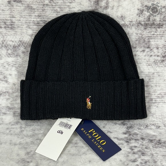 Polo Ralph Lauren Other - NWT - Polo Ralph Lauren Adult Cuffed Beanie Winter Hat Black‎ Tan One Size